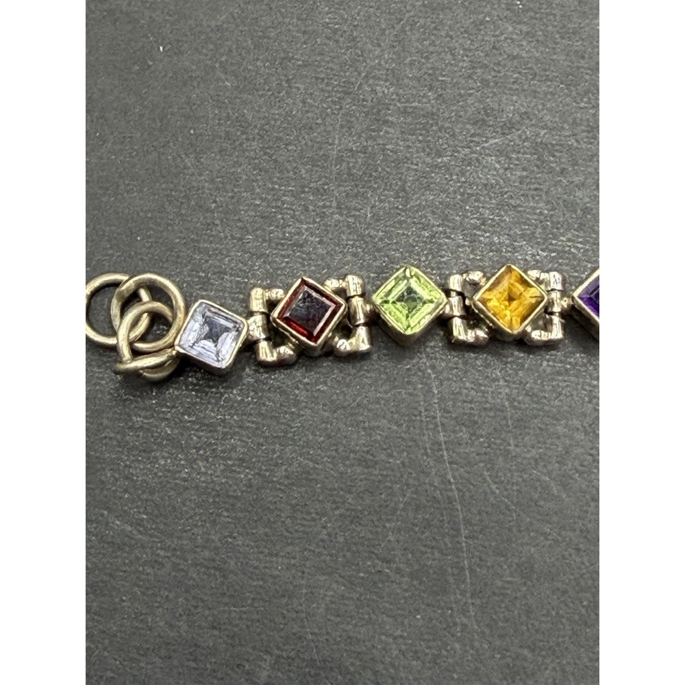 Vintage 7" Sterling Silver Multi Gemstone Bracelet Amethyst Garnet 16 Grams J28 - Picture 8 of 15